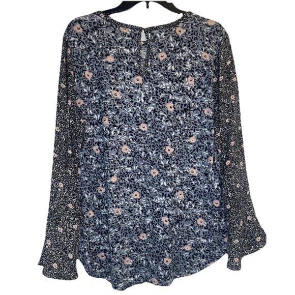 LOFT Women’s Floral Bell Sleeve Ruffle Round Neck Casual Blouse Top Sz L NEW - Picture 6 of 12